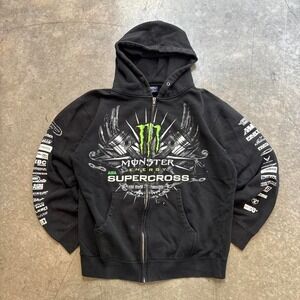 Vintage y2k Monster Energy Super Cross motor cross zip up hoodie Size Small
